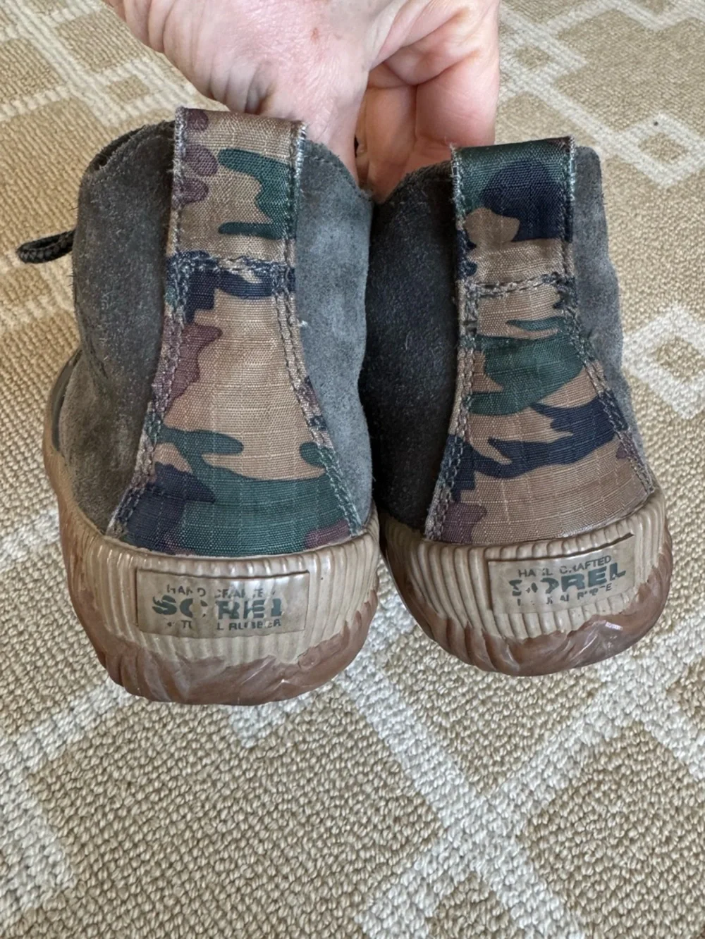 Sorel Out N About Duck Boots Waterproof Rain Shoes Suede Brown Camo Size 7